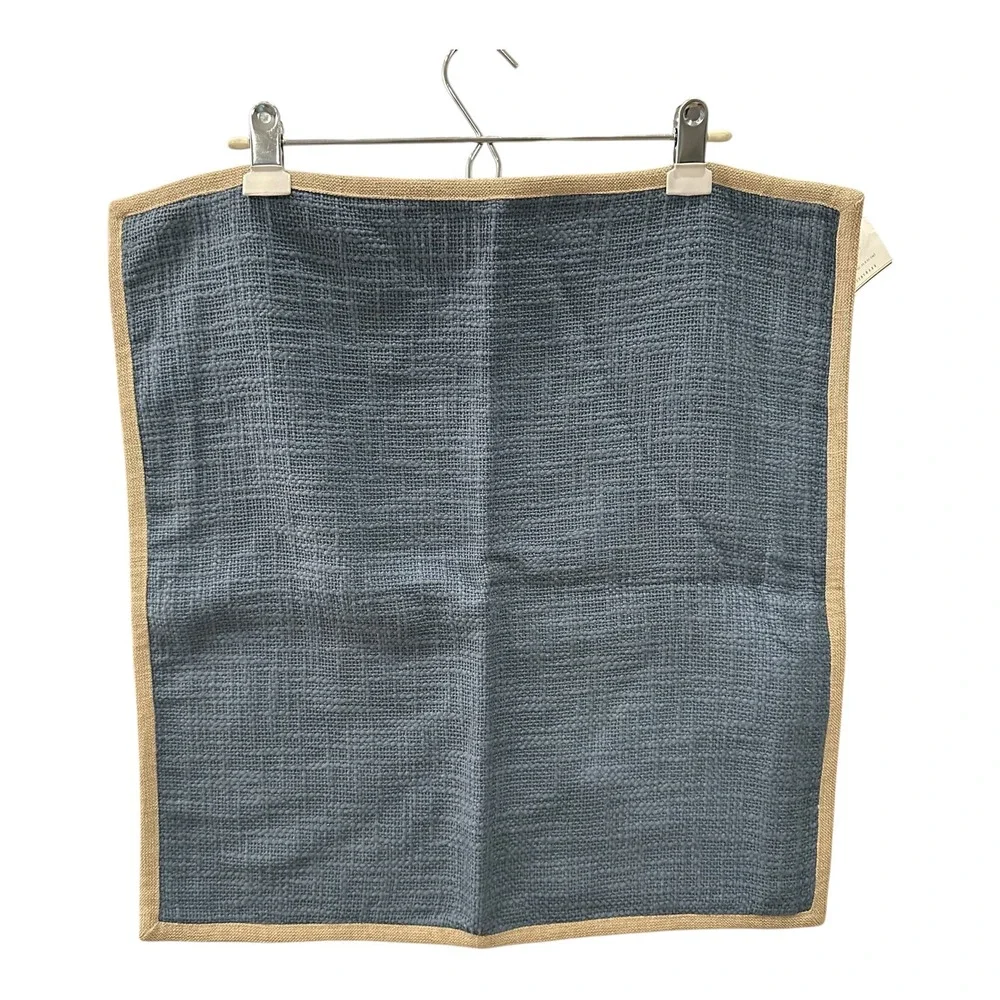 Pottery Barn Blue Cotton Basketweave Tan Flange Pillow Cover 20x20 NWT
